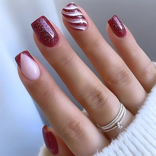 MouyouGlow Press on Nails Lang,Square Rosa Leopard French 3D Blumen Floral Sparkly Gold Beads Design Y2K Fake Nails mit Nagelkleber,Pink Tips Bling Flowers Sommer INS Künstliche Fingernägel-BL32