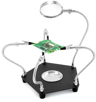 QWORK® Dritte Hand Lötstation mit 3X Lupe und 4 Flexible Arme, Löthilfe für Elektronik, Schmuck, Kunsthandwerk und mehr