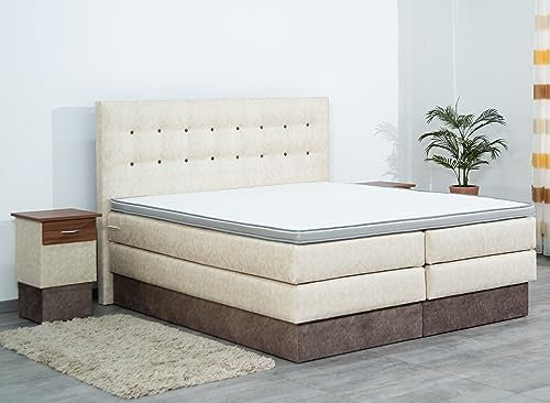 AUKONA Boxspringbett Sophie mit Bettkasten 180x200, Beige H3, 7 Zonen Taschenfederkern-Matratze, H2 H3 H4, Komfortschaum-Topper, Lieferung und Aufbau kostenlos