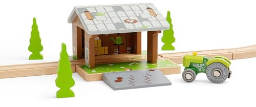 Bigjigs Rail Barnyard Train Toy - Tunnel per Animali da Fattoria con rampa Rimovibile, Giocattoli in Legno sostenibili per Treni e binari per Auto, Accessori per binari ferroviari e stradali, Bambini
