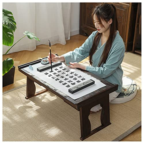 Japanischer Meditations- & Teetisch Laptop Tatami Tisch, Antike Klappbeine für Essen & Kaffee, Multifunktionaler Niedriger Tisch