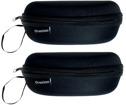 Oramics Hardcase Outdoor Brillenetui Textiletui stoß- und schlagfest in Schwarz 16x6,5x6cm - Hartschalen Brillen Etui Brillenbox hart groß multifunktional mit Reißverschluss zum Anhängen (2 Etuis)