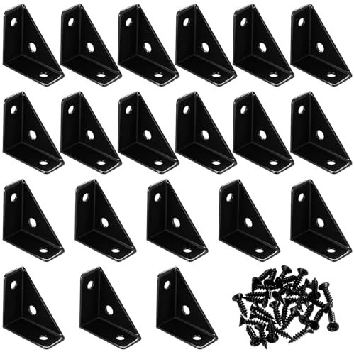 20 Pz Staffe Angolari per Mobili in Legno, Staffa Angolare per Legno Nere, Connettori Angolari per Legno, Staffe Angolari di Fissaggio in Metallo, Ferramenta per Mobili Rinforzo Triangolare