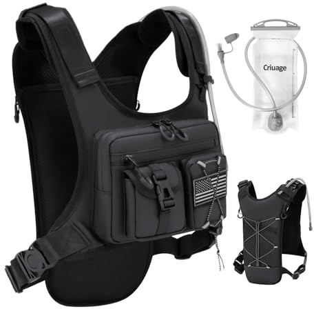 Criuage USA Patent Running Hydration Vest Backpack, Lightweight Chest Pack with 2.0L Water Bladder Bag Daypack for Hiking Running Cycling Race Marathon for Women Men (Black, Standard)