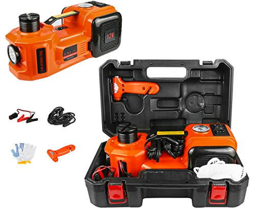 GLJTUO Kit De Gato Eléctrico para Coche De 5 Toneladas, 12 V, Juego De Gato Hidráulico para Coche con Linterna Led Y Martillo, Elevador De Coche para Coche, SUV, Sedán, Mpv, Cambi,