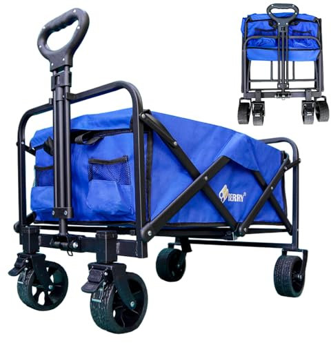 Berry Chariot de festival de 100 kg, chariot de camping robuste avec roues, chariot pliable pour le transport en plein air, les excursions à la plage, les courses, le sport, la pêche, bleu