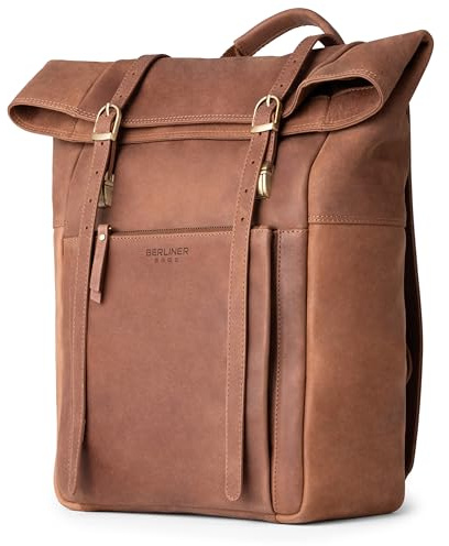 Berliner Bags Rucksack Lille Premium, Cityrucksack aus Leder - Schwarz | Lederrucksack & Tagesrucksack aus Leder, 15 Zoll Rolltop & wasserdicht, verstellbare Schulterriemen für Damen und Herren