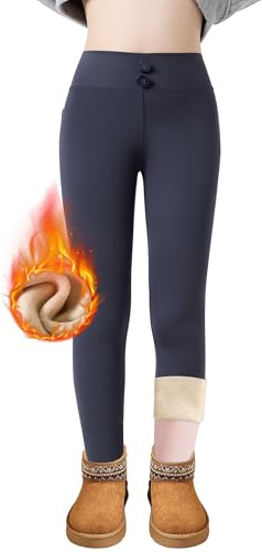 FILOWA Leggings Felpati per Bambina Ragazze Elastici Termici Pantaloni Foderati in Pile Leggins Lunghi Caldi Pantaloni Morbidi Pants Adolescenti Autunno Invernali Casual Abbigliamento 7-8 Anni, Grigio