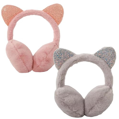 YouXiaor Orejeras Invierno para Niñas,2Pcs Orejeras Felpa Invierno Cálido Lindo Orejeras Gato Orejeras Felpa Suaves Resistentes Viento y Cálidas Ajustables Gruesas Lindo Gato Calentadores Orejas