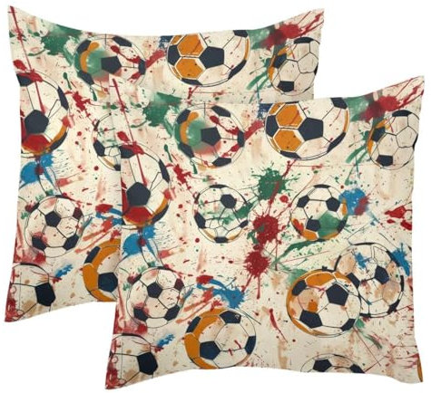 VAPOKF Splash Football-Kissenbezüge, 45 x 45 cm, quadratisch, für Frühling, Zuhause, Sofa, Couch, Dekoration, 2 Stück