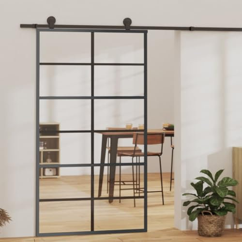 AUVYI Schiebetüren für Lagerhallen Transparent und Schwarz 102x205 cm ESG-Glas und Aluminium Schibentur Garagen Slide Door Innentüren Glastüren Glass Door Wohnzimmertuer Küchentür