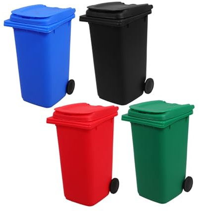 JEWEDECO 4stücke Mini Schreibtisch-mülleimer Mit Deckel Und Rädern Kleiner Mülleimer Für Arbeitsplatte Aus Robustem Kunststoff in Schwarz Blau Grün Und Rot Stifthalter Für Schreibtisch