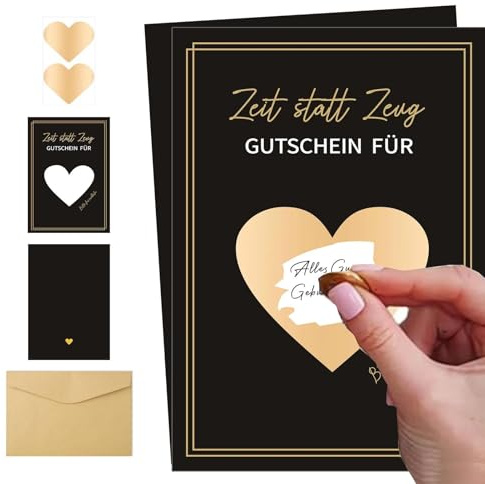 JOYIAL 6 Sets Gutscheine zum Selber Ausfüllen Eit Statt Zeug, Zeit Statt Zeug, Rubbelkarten mit Umschlägen, Geschenkidee für Gemeinsame Zeit Gutschein Rubbelkarten (Schwarz-Gold)