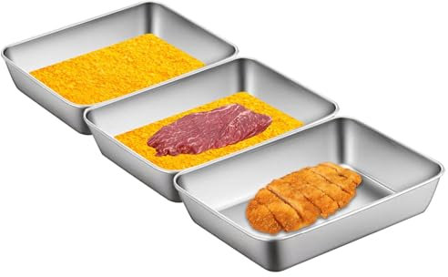 CANCYCC Lot de 3 bols à paner en acier inoxydable, 25,5 x 20 x 5,5 cm, moderne, rectangulaire, argent, pour griller, préparer, servir, casserole, viande rôtie, poisson