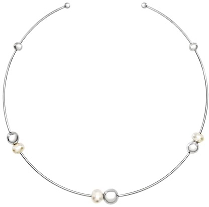 Breil, Collezione Bubble, Collana Donna Rigida in Acciaio Armonico Lucido con Perle di Acqua Dolce, Discreta Apertura, Lunghezza 12 cm, Idea Regalo Donna per Occasioni Speciali