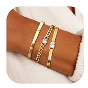 Chriscoco 3pcs Bracciale Donna Oro Bracciale Donna Acciaio Inossidabile Regolabili Figaro Serpente Tennis Bracciale Set Bracciali Donna Placcato Oro 14k Braccialetto per Donne Ragazze