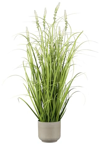 CREATIV green großer künstlicher Grasbusch mit Salbeiblüten im Topf 75cm I künstliches Dekogras mit weißen Blüten als Frühlingsdeko I Ziergras Frühlingsdeko I hochwertige & dekorative Kunstgräser