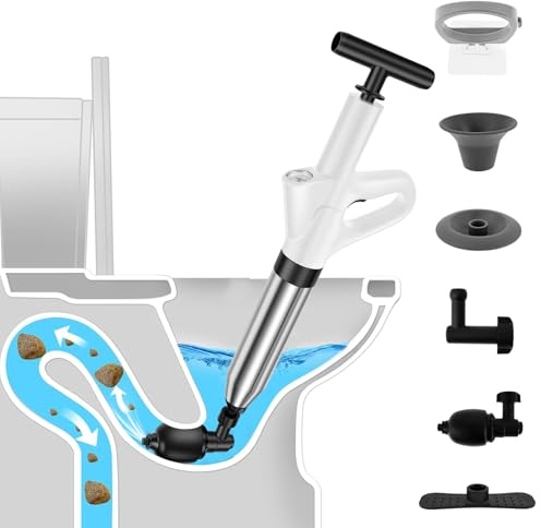BAODBF Pulitore per tubi ad aria compressa, con indicatore di pressione dell'aria, pulitore per tubi ad aria compressa con 4 testine di ricambio per sbloccare, WC, bagno, cucina