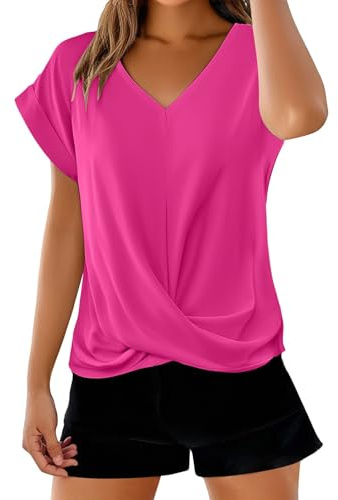 Cocila T Shirts con Scollo A V Tinta Unita Elegante Tops Maniche Corte per Abbigliamento Femminile Primaverile Ed Estivo Camicia Pizzo Elegante Camicia Donna Firmata Donna Blu Scuro Viscosa Blusa