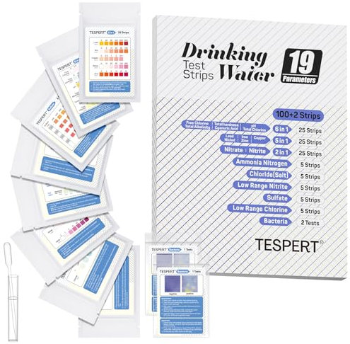 Water Testing Kit - 19 Indicators, 102 Strips - Drinking Water Test Kit with Escherichia coli, Hardness, Lead, Iron, Copper