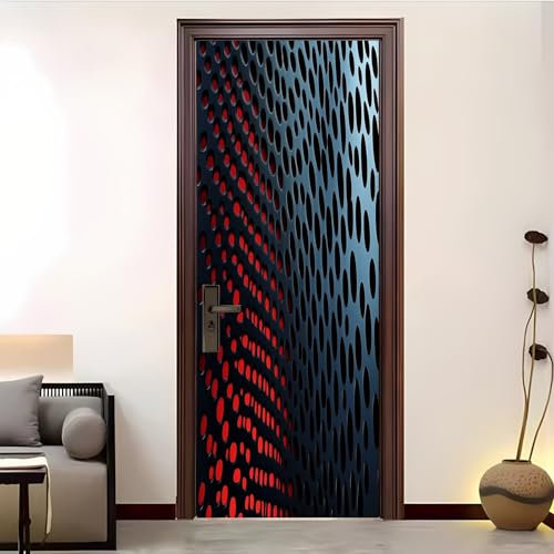 Metallgitter Mit Geometrischen LöChern Türtapete Selbstklebend TürPoster 3D Türaufkleber Grau Wasserfest Türfolie für Schlafzimmer Gang Tür Verschönern deko, Abnehmbar PVC Türaufkleber 90x200 cm