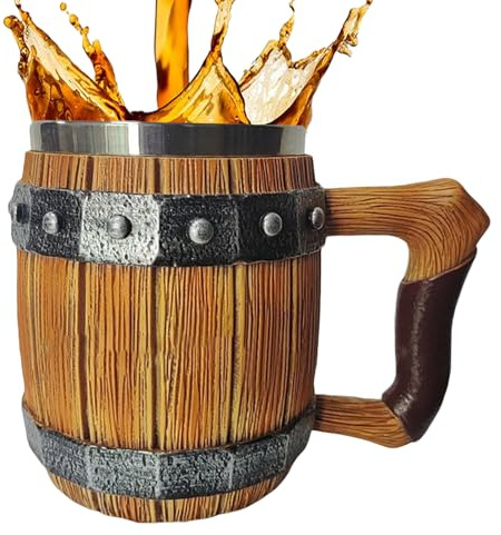 Shouxiut Bicchiere da birra a forma di barile, rinascimentali, d'acqua rinascimentale con manico, per bar, taverna, ristorante, festival, feste, vacanze, acqua, alcol, tè, bevande