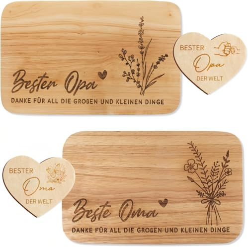 Oma und Opa Geschenk, Weihnachtsgeschenke für Großeltern, Frühstücksbrettchen mit Gravur Geburtstagsgeschenk für Oma Opa, Beste Geschenkset Holzbrettchen Ostergeschenk für Großeltern