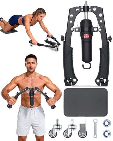 Abahub 2-in-1 Arm Trainer with AB Roller Wheels, Enhanced Hydraulic Power Twister Arm Trainer, 22-440LBS Adjustable Resistance Home Gym Equipment for Arm, Chest, Core & Full Body Workout, Black