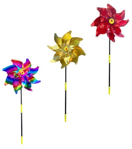 Alasum 3 pièces Lot de Moulins à Vent Réfléchissants Extérieurs Anti-Oiseaux pour Balcon et Jardin Outil Oiseau Décoratif Rouge Jaune et Dégradé