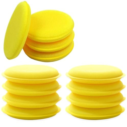 Almohadillas Aplicadoras de Cera para Coche Almohadillas Aplicadoras de Espuma Redondas Esponja de Pulido para Coche Almohadillas de Pulido 12 Uds Amarillo