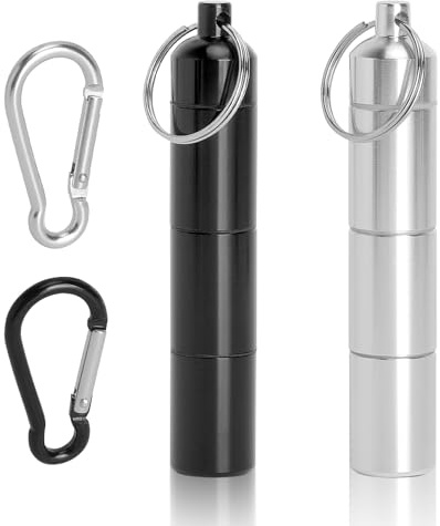 JYYWTSI pillerask mini pillerask uppsättning av 2 aluminium, pillerask nyckelring med 3 fack för resor, tablettlåda liten för mediciner, vitaminer, kapslar i svart och silver