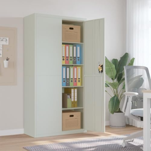 Runheo Dokumentskåp ljusgrå av pulverlackerat stål 90 x 40 x 180 cm med 4 hyllor, låsbar dörr, kontorsskåp för dokumentförvaring, hemmakontor och arbetsrum