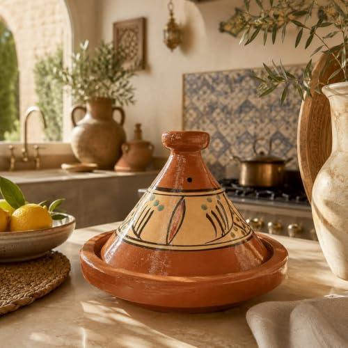 Tajine XL 35 cm en terre cuite peinte à la main – Casserole traditionnelle marocaine + eBook gratuit 0107261100