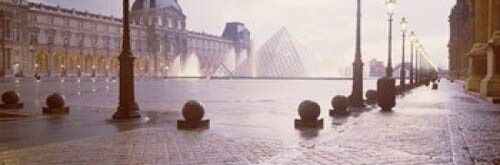 Posterazzi Street lights lit up at dawn Pyramid Musee Du Louvre Paris France Poster Print, (36 x 12)