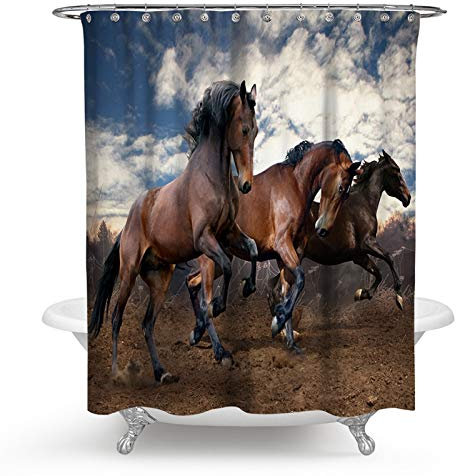 KnSam Duschvorhang 3D-Effekt Wasserdicht Anti Schimmel Waschbar mit 12 Duschvorhangringe Polyester Pferd Badvorhang für Badezimmer Badewanne - Stil 2 180 x 180 cm