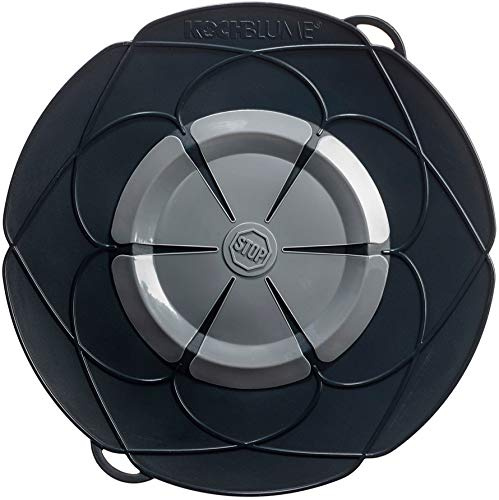 Kochblume vom Erfinder Armin Harecker XL 33 cm anthrazit | Überkochschutz für Topfgrößen von Ø 20 bis 28 cm | Set mit Microfasertuch!