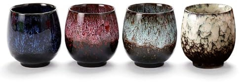 Lxuwbd Jianzhan Ceramic Teacup, Kung Fu Tea Set, Coffee cup，Yerba Mate Set Ceramic Mate CupSet of 4 (4 colors)