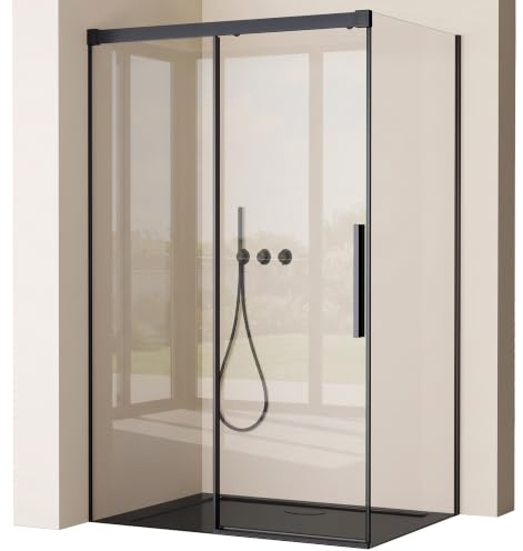 doporro Duschkabine Eckdusche 90x110x195cm Schiebetür mit Soft-Close | Rechts-oder Linkseinstieg ESG-Sicherheitsglas Klarglas inkl. Nano-Beschichtung | Aluminiumrahmen in Schwarz | Ravenna12K