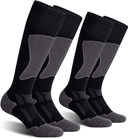 CS CELERSPORT 2 Pack Ski Socks for Men and Women Skiing, Snowboarding, Cold Weather, Winter Performance Socks, Black+Grey, Medium