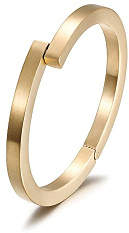 WISTIC 14K Gold Cuff Bracelets for Women, Magnetic Clasps Bangle Bracelet for Men,Stainless Steel Metal Cool Antique Retro Open Bracelet Jewelry, 6.5 Inner Circ