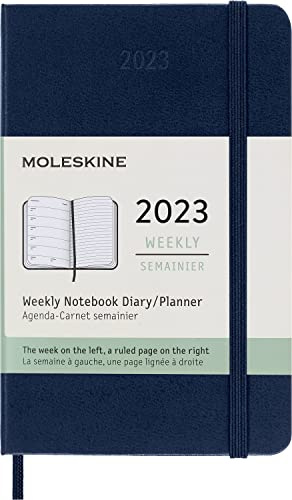 Moleskine Wochenplaner 2023, 12-Monats-Wochenkalender, Wochenplaner und Notizbuch, Hardcover, Taschenformat 9 x 14 cm, Farbe Saphirblau