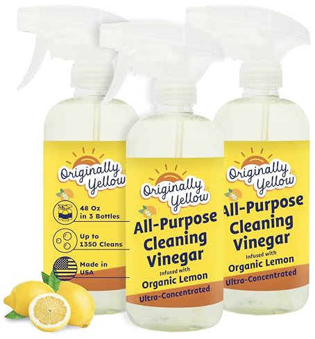 Originally Yellow Lemon Vinegar All Purpose Cleaning Spray | Distilled Cleaning Vinegar | Plant-Derived All Purpose Cleaner | Living Room, Bathroom, & Kitchen | 3 Pack