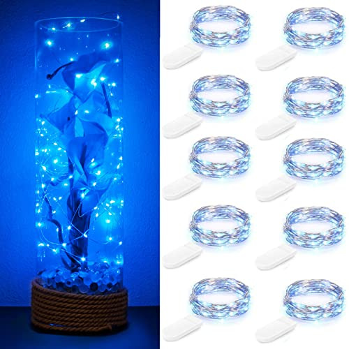 10 stycken LED-ljusslingor batteridriven 1 m 10 LED silvertråd blå vattentät flaska stjärna ljuskedja för jul fest bröllop rum dekoration utomhus inomhus