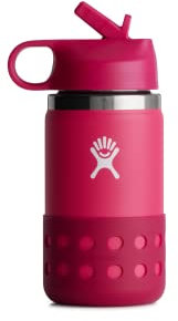 HYDRO FLASK - Kids Water Bottle 354 ml (12 oz) - Vacuum Insulated Stainless Steel Toddler Water Bottle - Silicone Flex Boot, Easy Sip Straw Lid - BPA-Free - Wide Mouth - Peony