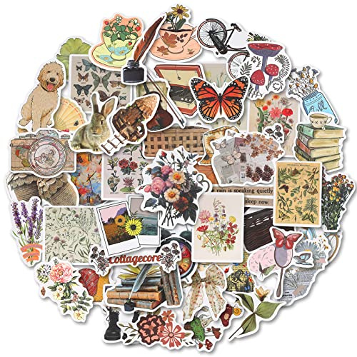 ProCase 50 Pcs Vintage Stickers for Children Adults, Cute Scrapbooking Stickers Aesthetic Retro Waterproof Vinyl Decals Stickers for Scrapbooking DIY Craft Laptop Planner Journal Paper Water Bottle | Retro Vinyl Decals for Laptops, Planners, Journals, Scrapbooks and Water Bottles, Suitable for Kids, Teens and Adults