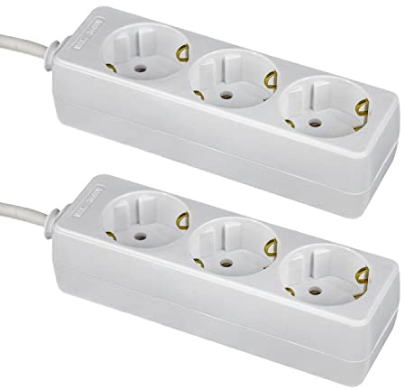 Pack 2 Regletas 3 Enchufes Schuko 1m Blanco sin Interruptor 7hSevenOn