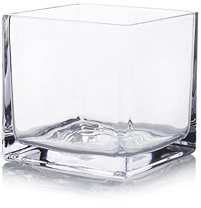 EnovaFloral Square Glass Cube Vase (4x4 Inch) - Set of 1 with Floating Candle Holders for Wedding Centerpieces & Home Office Decor
