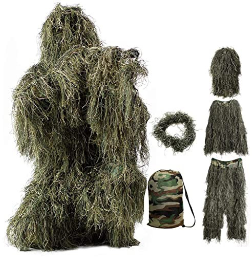 Traje De Francotirador Traje De Caza De Camuflaje Poncho Ghillie De Camuflaje De Hojas 3D Adecuado para La Caza De Arbustos, Fotografía De Vida Silvestre Jungle Green