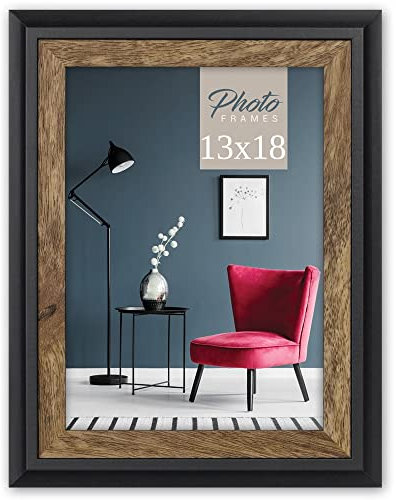 Moderner Echtholz Bilderrahmen für 13x18 cm / Din A5 Bilder - Fotohalter mit Passepartout Holz-Rahmen in schwarz braun - Vintage Fotorahmen als Wohnzimmer Treppenaufgang Wanddekox
