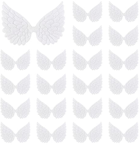 AHANDMAKER 50 Stücke Glitzer Engel Flügel Applikationen Patches, Weiß Nähen auf Patches Flügelform geprägte Applikationen Mini Engel Flügel Zubehör zum Nähen Ballkleid Kleidung Jean Hosen Schuhe Dekor
